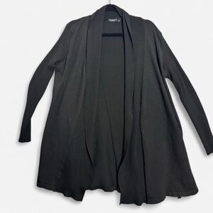 Domani Black Draped Open Front Cardigan Lagenlook Minimalist Longline Office